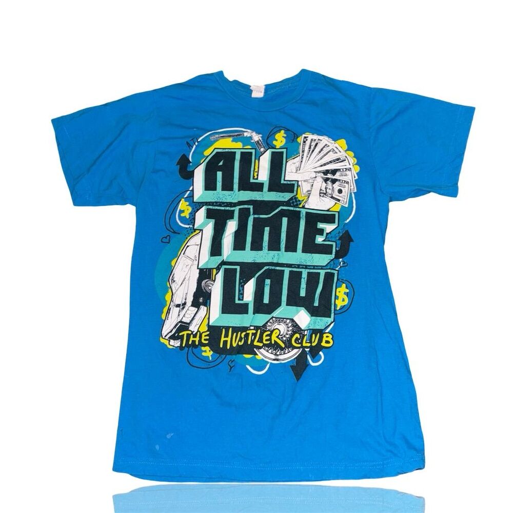 All Time Low The Hustler Club Vintage Graphic Tee Blue Unisex (Stain?) See Pics